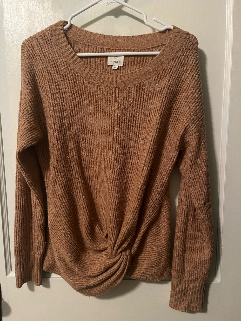 aerie Twist-Knot Crewneck Sweater - Camel Brown